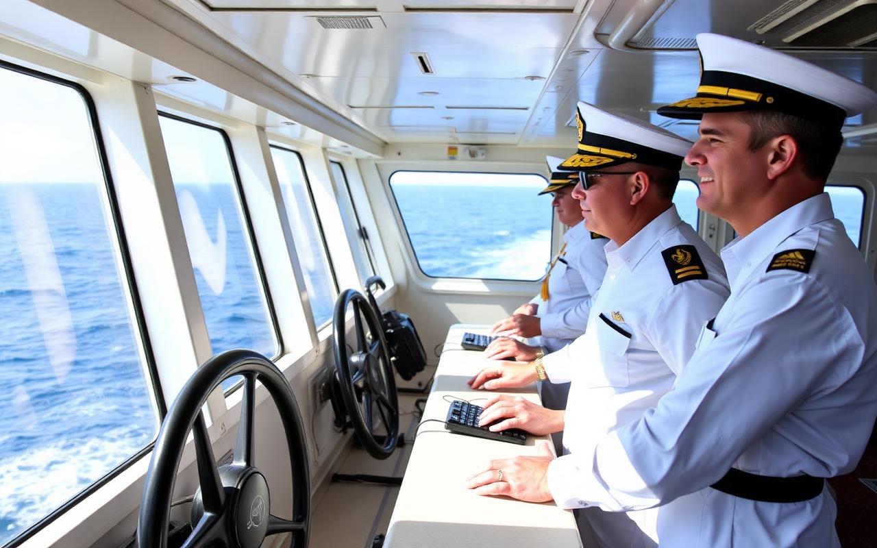 Ship officers on bridge